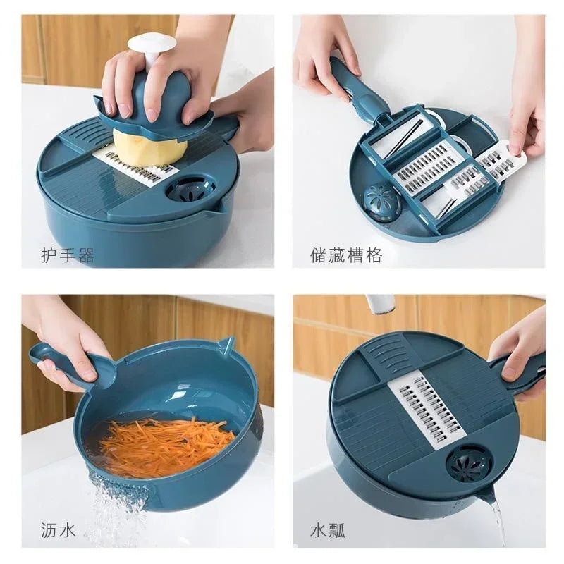 Vegetable Cutter with Drain Basket – Multi-Purpose Potato, Carrot & Cheese Slicer – Perfect for Chopping, Grating & Washing Produce
