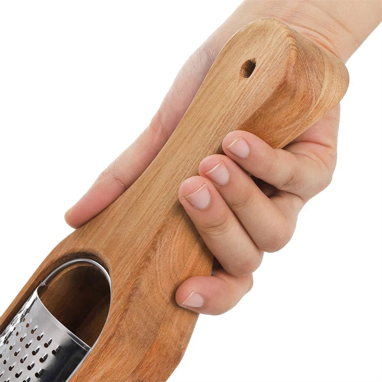 Stainless Steel Cheese Grater with Wooden Container