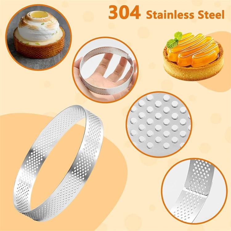 12 Piece Perforated Stainless Steel Tart Rings – Non-Stick Round Cake & Mousse Rings – Ideal for Tarts, Mousse Cakes & Desserts