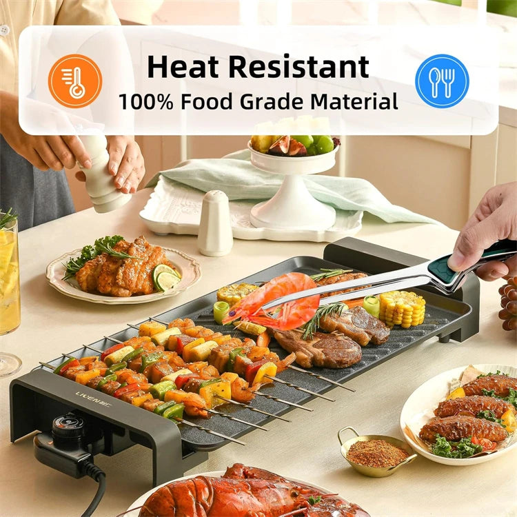 Stainless Steel Self-Standing Grill Tongs – Non-Slip Korean & Japanese Style BBQ Tongs – Perfect for Grilling, Turning Meat & Serving