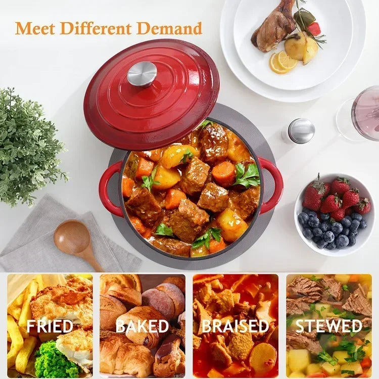 Non-Stick Cast Aluminium Enamelled Cooking Pot with Lid - Available in 2.75L & 4.75L