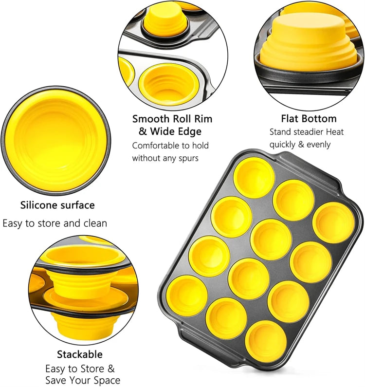Collapsible Silicone Muffin Pan with Metal Frame
