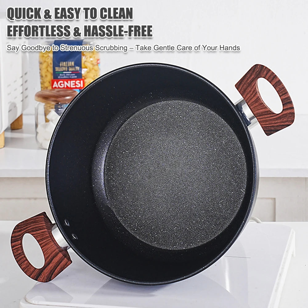 14 Piece Non-Stick Pots & Pans Set with Silicone Utensils – Maifan Stone Wok, Soup Pot & Frying Pan – Ideal for Home & Family Cooking