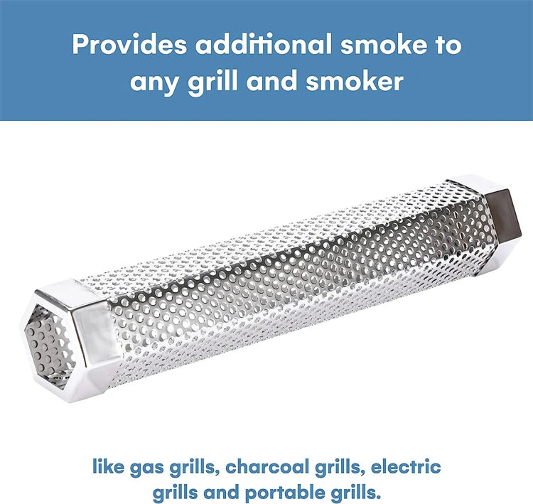 12 Inch Hexagon Stainless Steel Pellet Smoker Tube – BBQ Wood Pellet Smoke Generator – Ideal for Hot & Cold Smoking up to 5 Hours