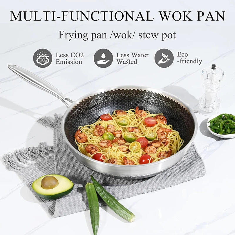 Honeycomb Design Stainless Steel Wok Pan