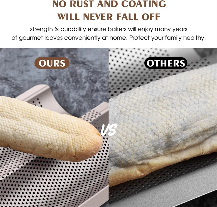 Non-Stick Perforated Carbon Steel Baguette Pan – French Bread Baking Tray – Perfect for Crusty Baguettes & Homemade Loaves – Available in 2 & 4 Loaves