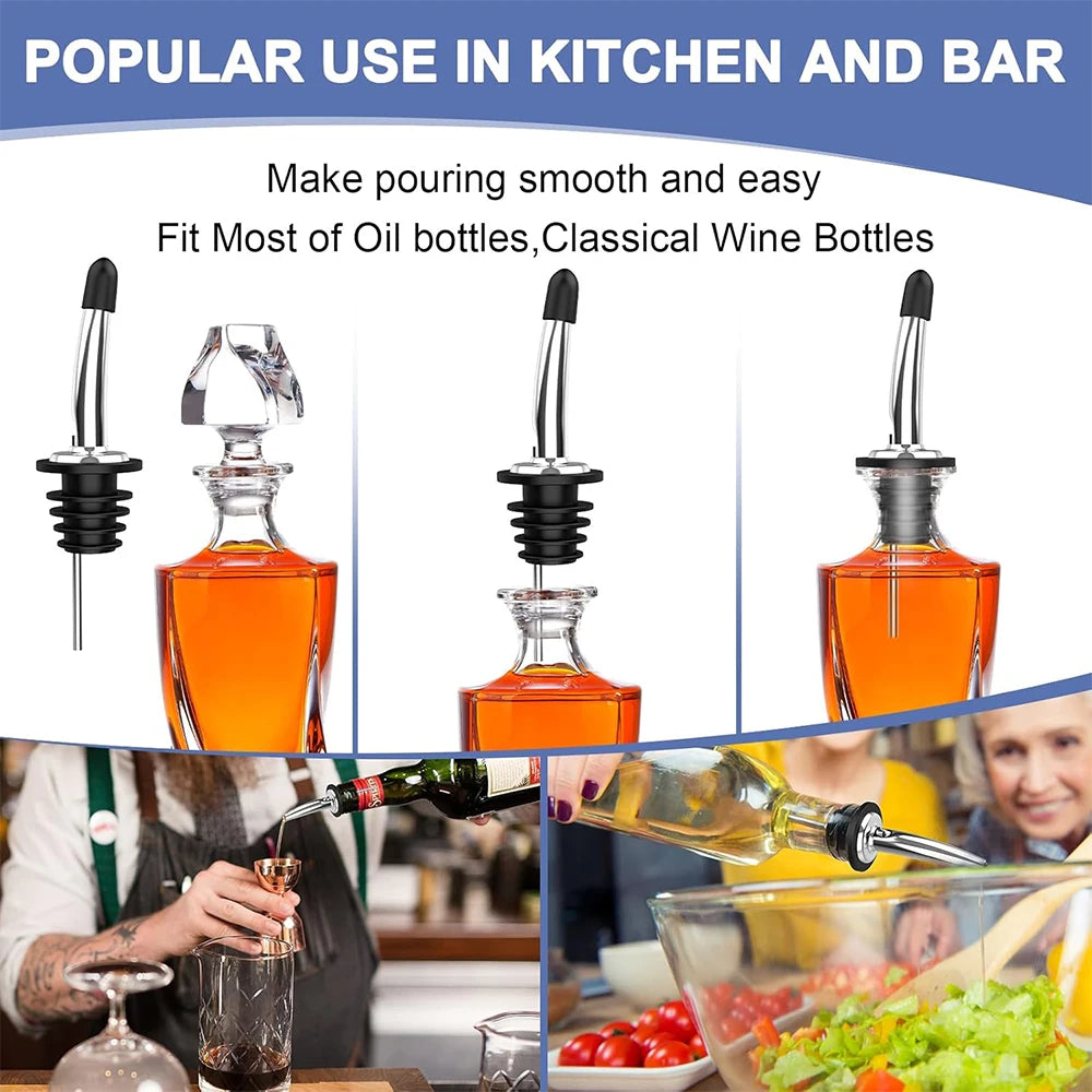 Stainless Steel Oil Pourer Spouts with Dust Caps – Bottle Pour Spouts for Olive Oil, Vinegar & Sauces – Perfect for Controlled Pouring – Available in 4 Pieces, 12 Pieces, 18 Pieces & 36 Pieces