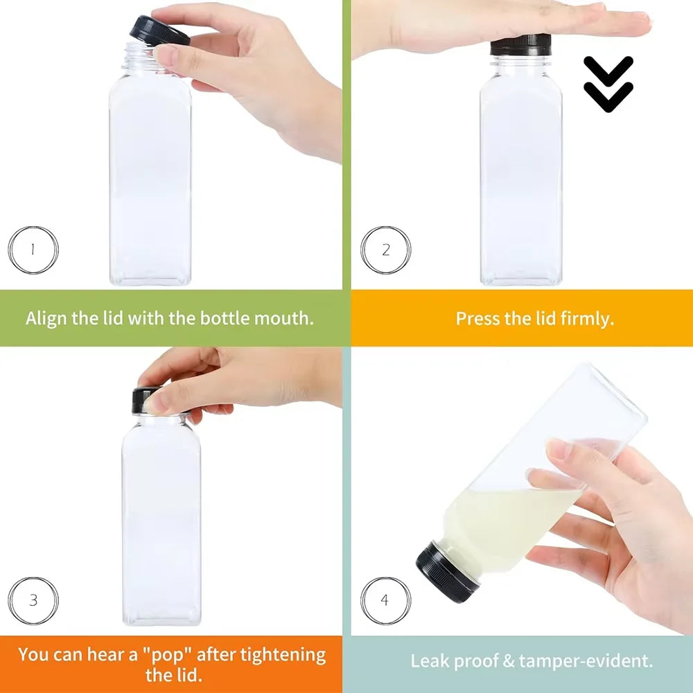 500ml Reusable Plastic Juice Bottles with Tamper-Proof Caps – Clear Drink Containers – Best for Fresh Juice, Smoothies & Picnics – Available in 6 Pieces, 12 Pieces & 18 Pieces