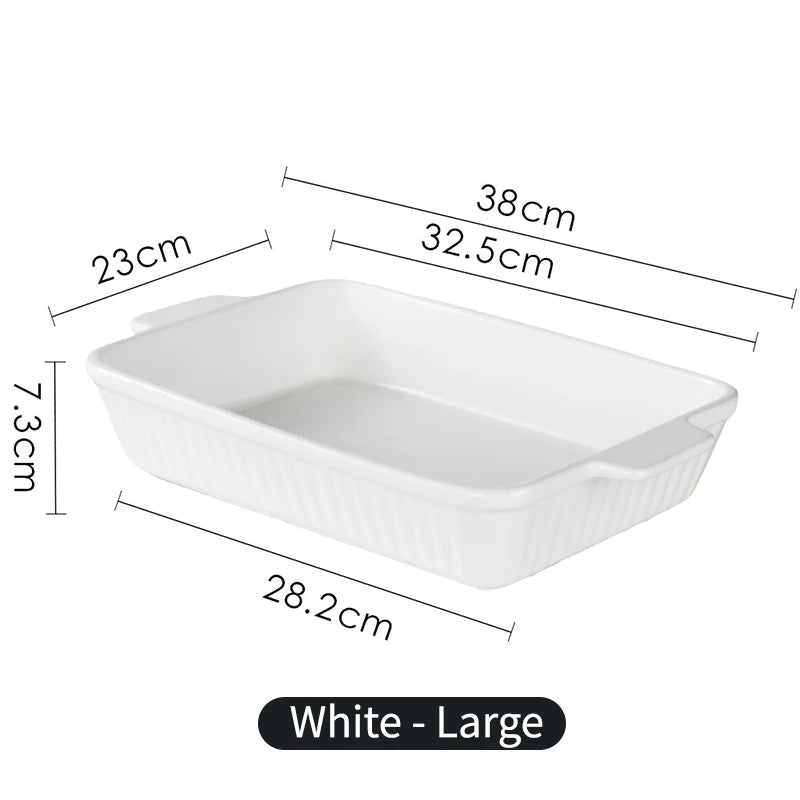 Ceramic Baking Dish with Easy-grip Handles White — Large (38 × 28.2 × 7.3 cm)