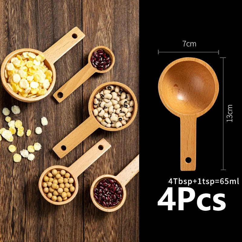 4 Piece Beech Wood Coffee Scoops – Wooden Measuring Spoons for Coffee Beans, Ground Coffee & Tea – Best for Coffee Beans, Ground Coffee & Loose Tea – Available in Small, Medium, Large, XL & XXL 4 Pieces – XXL