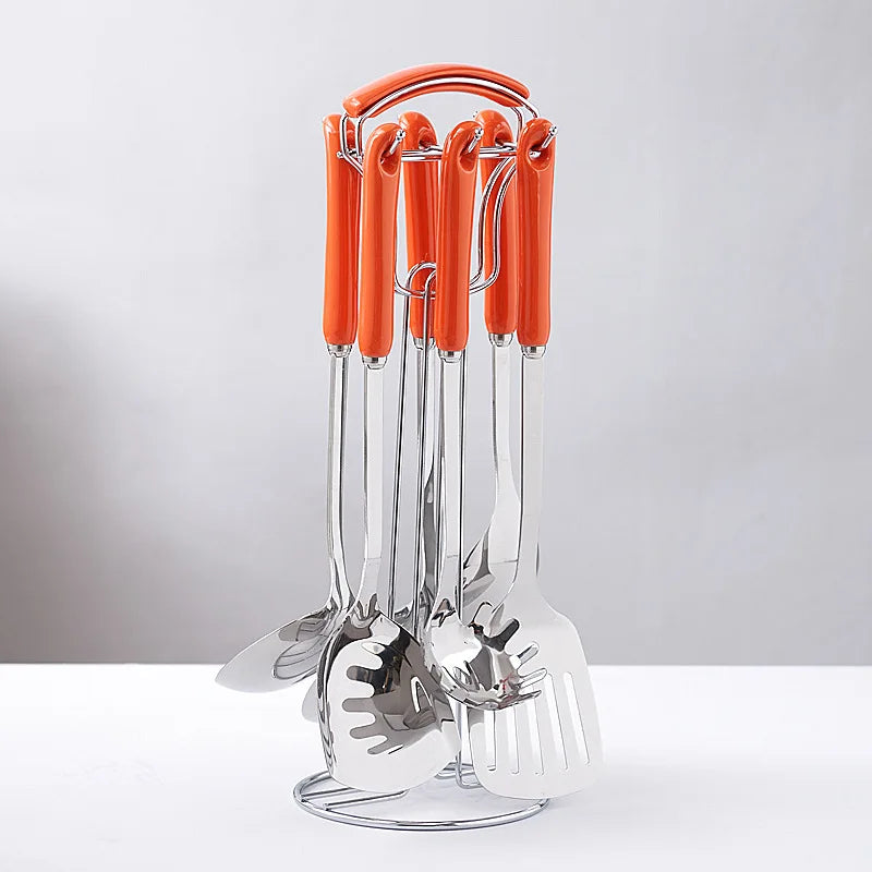 7-Piece Stainless Steel Kitchen Utensil Set with Ceramic Handle – Heat Resistant, Easy to Clean, Great for Cooking, Serving, and Everyday Kitchen Use
