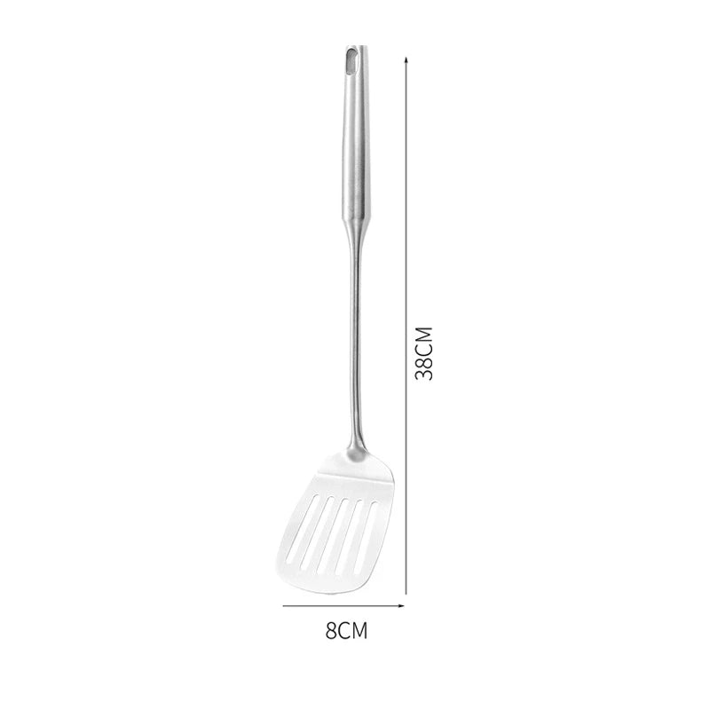 7-Piece Stainless Steel Kitchen Utensils Set – Slotted Turner, Skimmer, Pasta Server, Sauce Spoon,Wok Spatula, Soup Ladle & Holder, Heat-Resistant & Dishwasher Safe