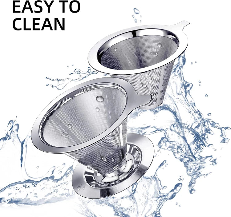 Stainless Steel Reusable Pour Over Coffee Dripper – Paperless Cone Coffee Filter for 1-4 Cups – Great for Fresh Filter Coffee at Home