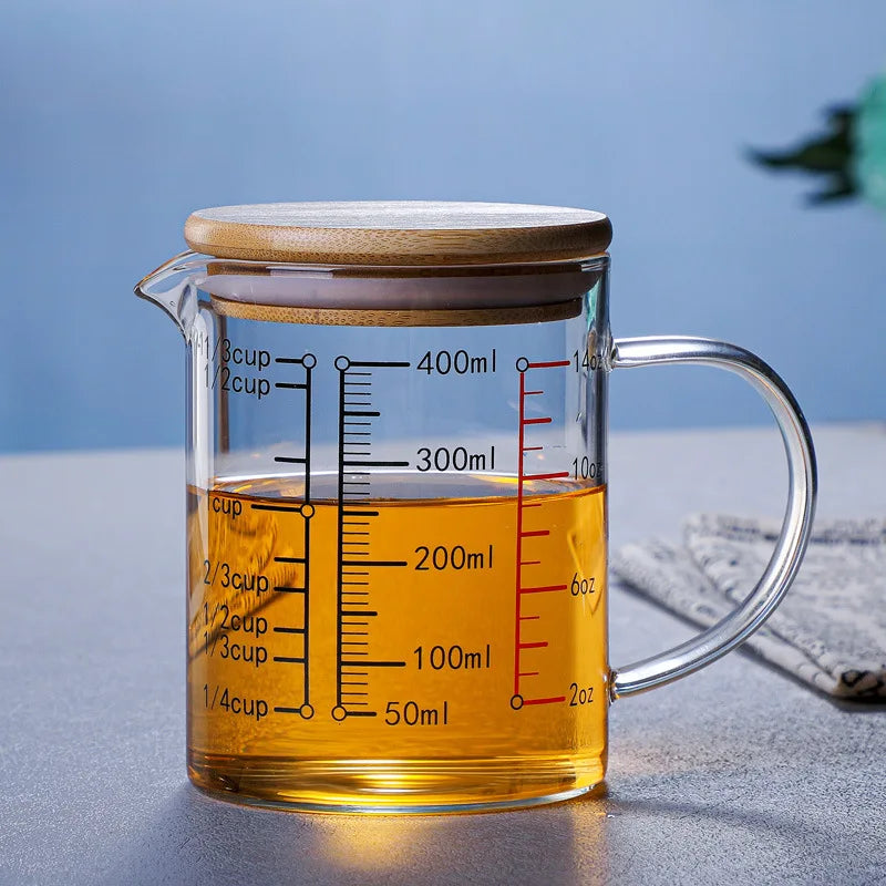 Borosilicate Glass Measuring Jug with Handle & V-Shaped Spout – Clear Scale Measuring Cup – Best for Baking, Liquids & Microwave Use – Available in 400ml, 500ml, 600ml & 1000ml