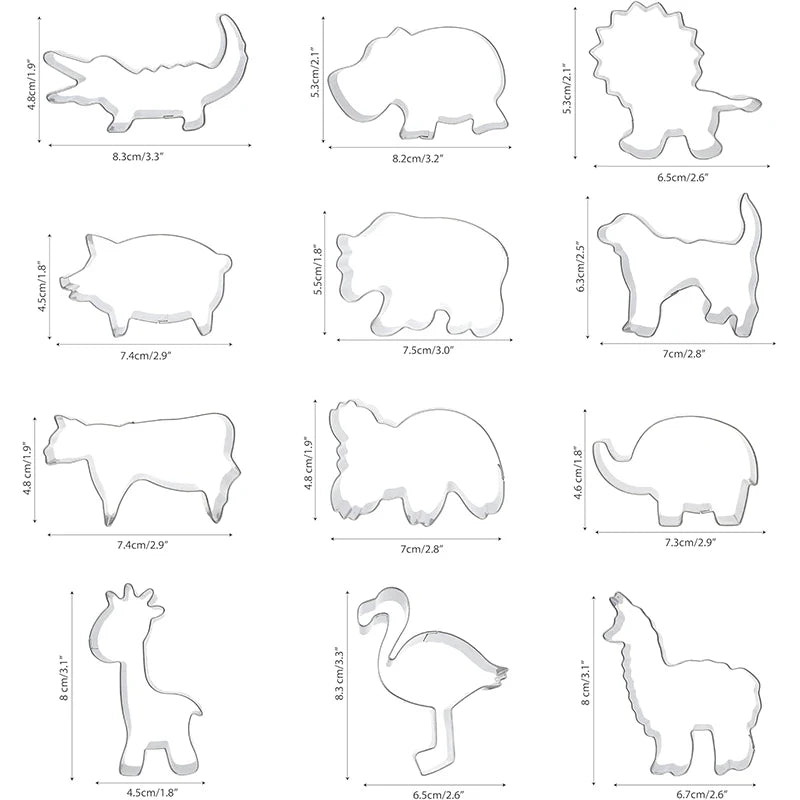 12 Piece Stainless Steel Animal Cookie Cutter Set with Storage Box – Safari Animal Biscuit Cutters – Perfect for Kids Baking & Fondant