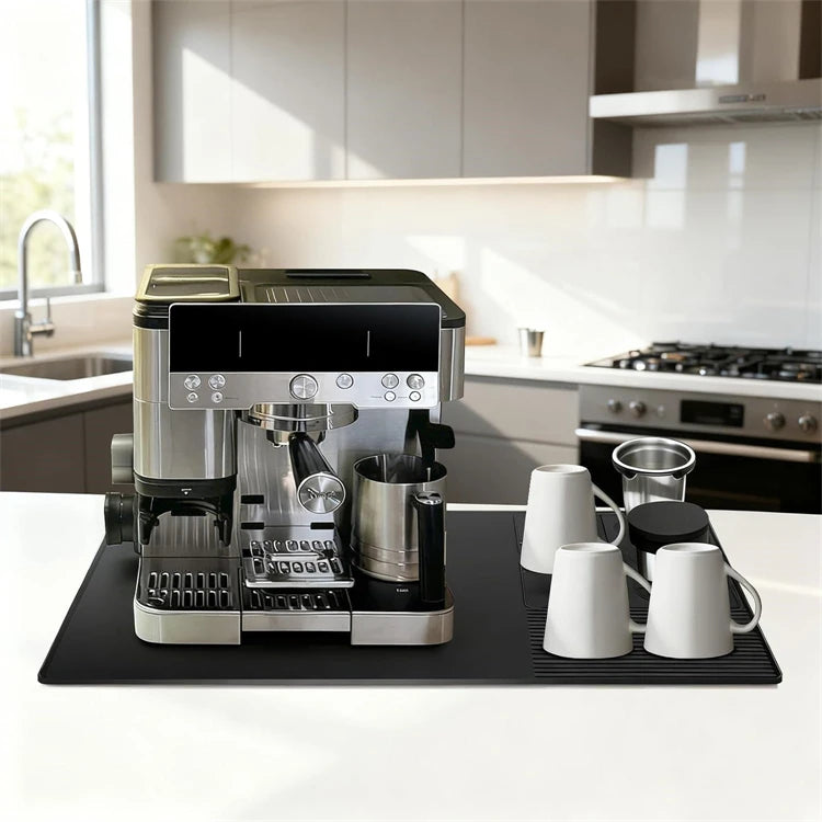 Silicone Espresso Machine Coffee Mat with Detachable Tamping Mat – Anti-Slip Heat Resistant Coffee Bar Mat – Ideal for Home Coffee Stations