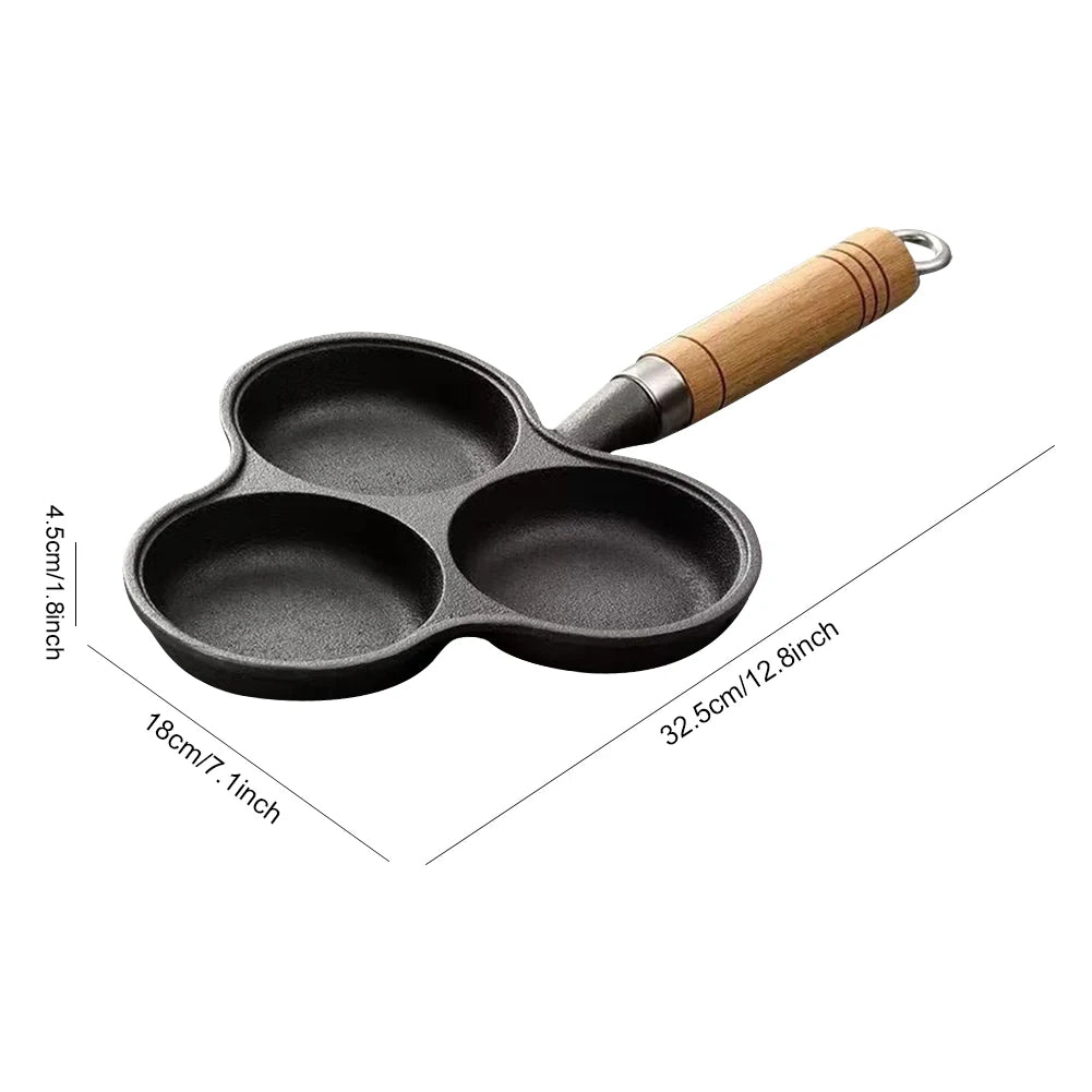 3 Hole Egg Pan – Non-Stick Cast Iron Breakfast Pan with Marble Coating – Ideal for Fried Eggs, Pancakes & Burgers