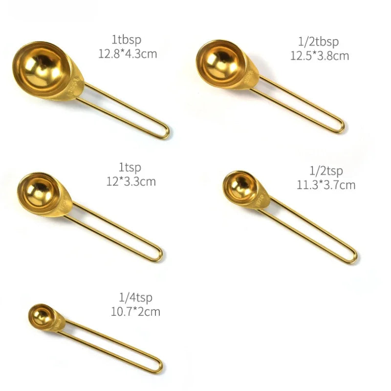 Golden Stainless Steel Measuring Cups & Spoons Set – Stackable Kitchen Tools for Baking, Coffee & Cooking, Available as 4 Cups, 5 Spoons or 9-Piece Set