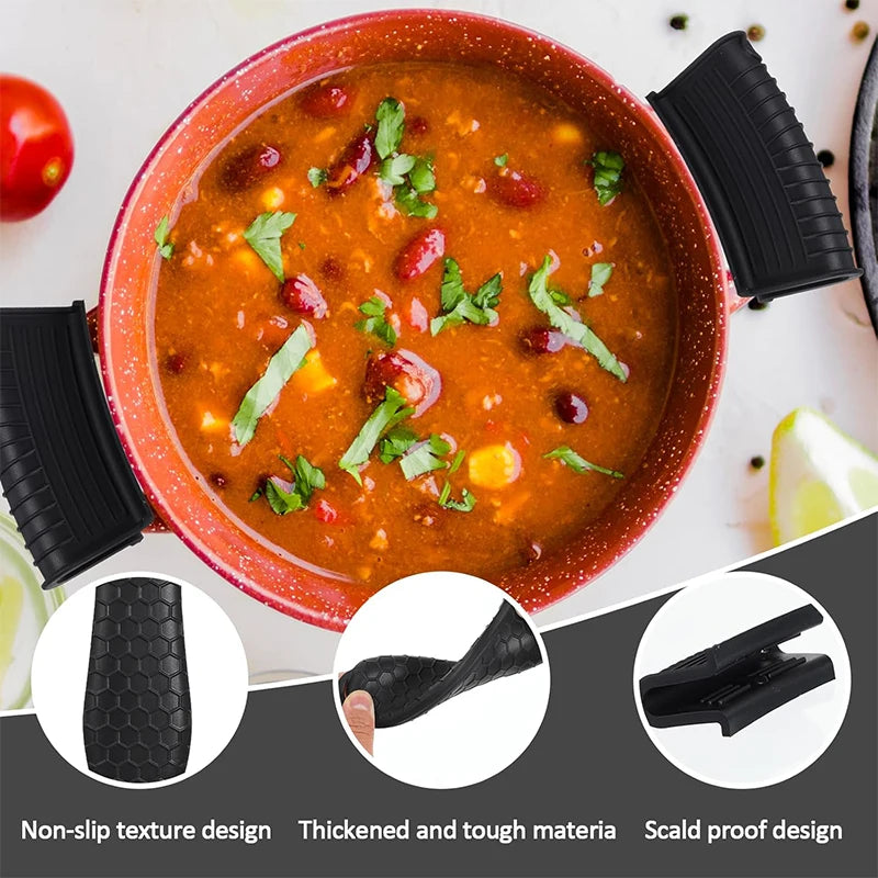 4 Piece Silicone Hot Handle Holder Set – Heat Resistant Pan Handle Covers & Assist Sleeves – Best for Cast Iron Skillets & Hot Pans – Available in Blue, Black & Red Colours