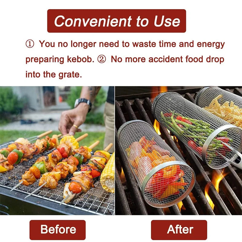 Stainless Steel Rolling BBQ Basket