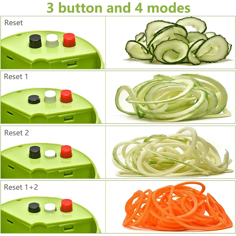 Handheld 4 in 1 Vegetable Spiralizer – Adjustable Spiral Cutter & Veggie Noodle Maker with Stainless Steel Blades – Perfect for Courgetti & Vegetable Spaghetti