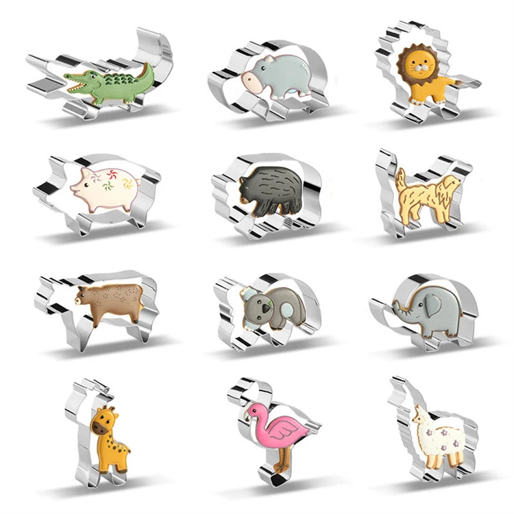 12 Piece Stainless Steel Animal Cookie Cutter Set with Storage Box – Safari Animal Biscuit Cutters – Perfect for Kids Baking & Fondant
