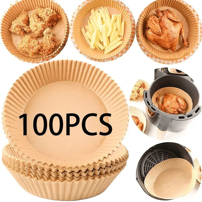 Disposable Air Fryer Paper Liners – Non-Stick Oil-Absorbing Baking Paper in Round & Square – Best for Air Fryers, Ovens & BBQ Plates – Available in 50 & 100 Packs