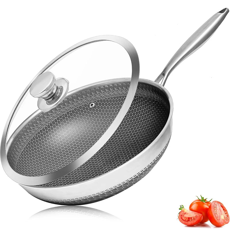 316 Stainless Steel Wok Pan with Glass Lid