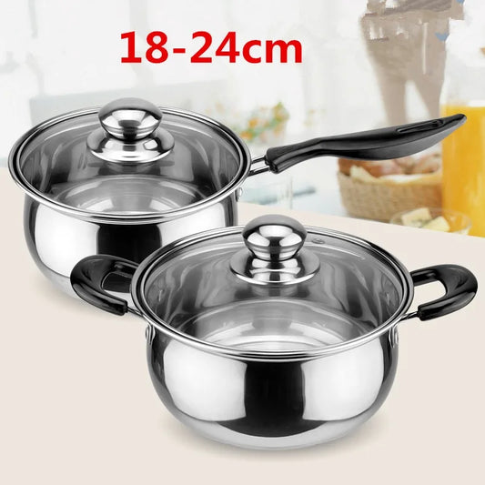 Stainless Steel Cookware with Glass Lid – Available in Multiple Sizes & Types for Everyday Cooking – Compatible with Induction, Gas & Electric Hobs