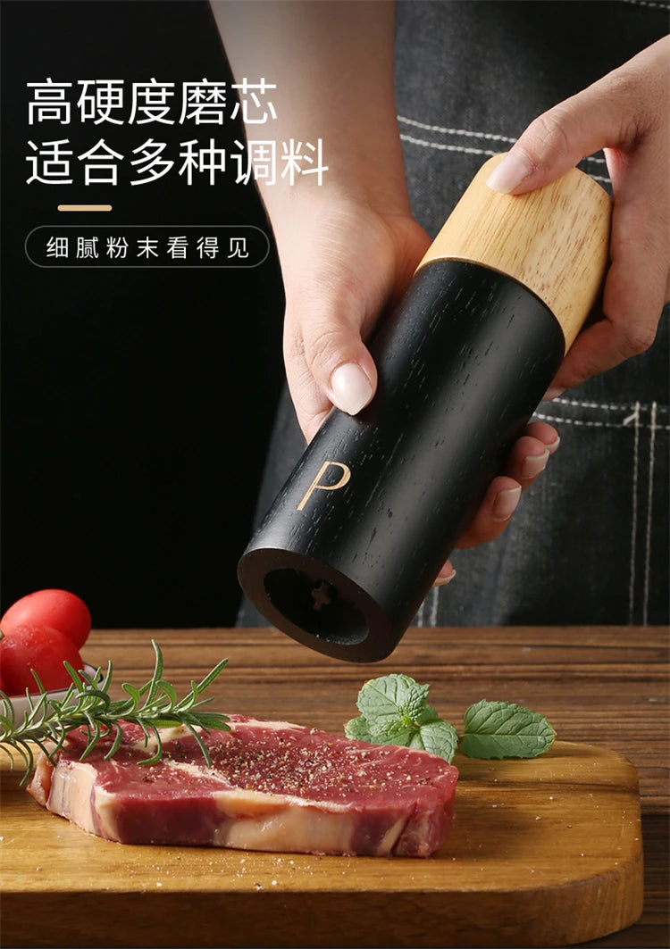 7 Inch Oak Wood Salt & Pepper Grinder Set – Manual Pepper Mill with Adjustable Ceramic Grinder – Perfect for Sea Salt & Peppercorns