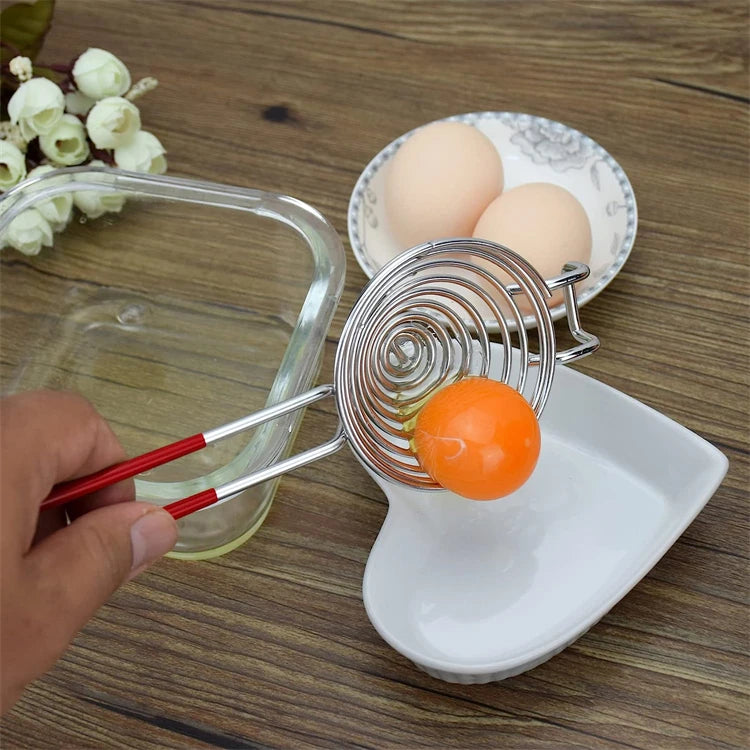 Long Handle Stainless Steel Egg Separator – Egg White & Yolk Divider Filter – Ideal for Baking, Meringues & Omelettes – Available in Brown & Red Colours
