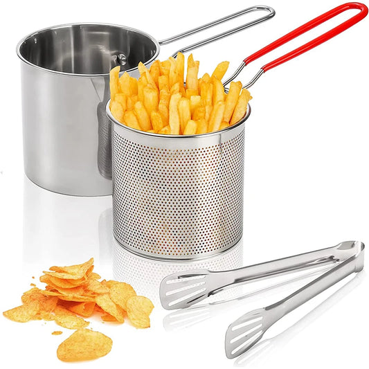 Stainless Steel Deep Frying Pot with Strainer Basket Default Title