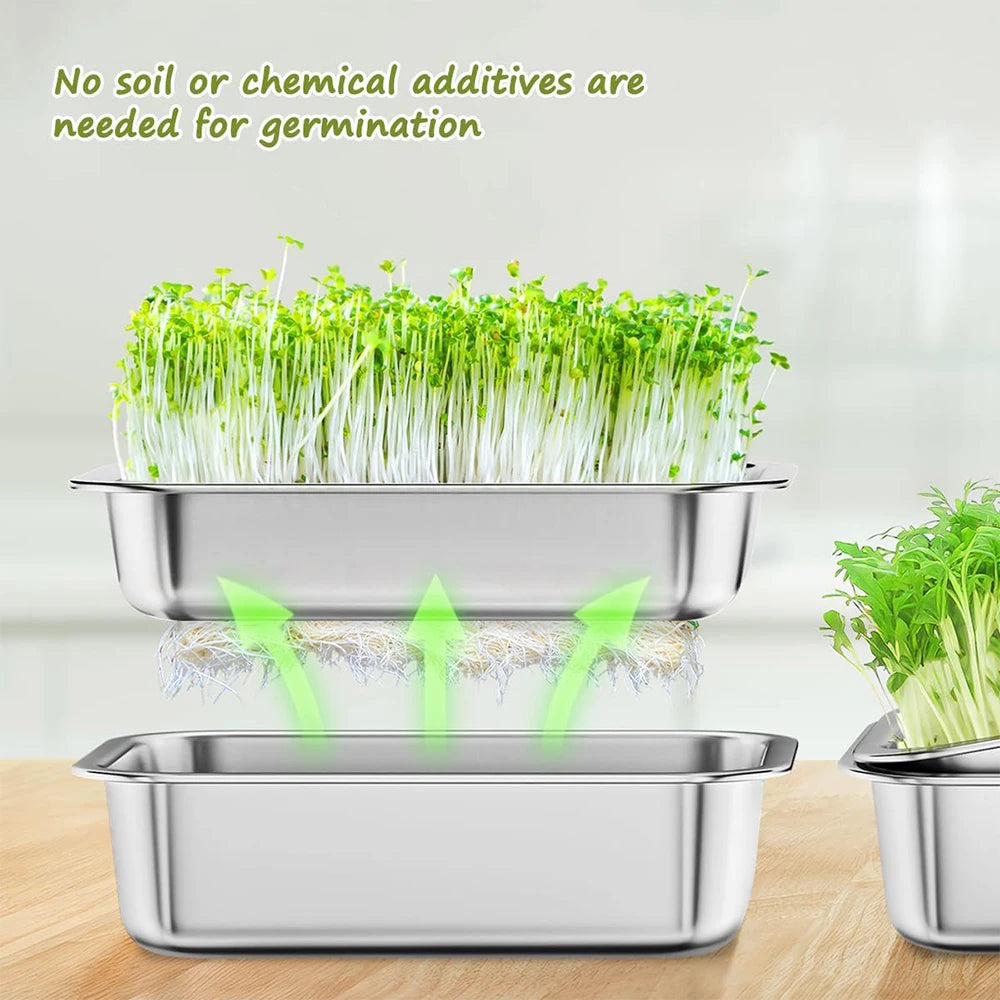Stainless Steel Sprouting Tray Kit – Soil-Free Seed Germination Tray – Perfect for Growing Microgreens, Wheatgrass & Bean Sprouts