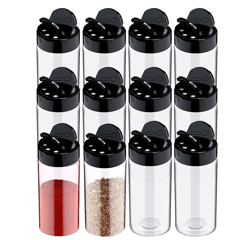 Clear Plastic Spice Jars with Shaker Lids – Seasoning Containers for Spice Powders & Herbs – Ideal for Organising Kitchen Cupboards – Available in 6 Pieces, 9 Pieces, 12 Pieces & 15 Pieces