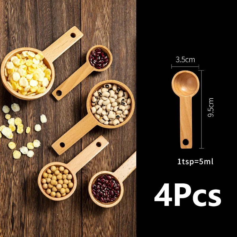 4 Piece Beech Wood Coffee Scoops – Wooden Measuring Spoons for Coffee Beans, Ground Coffee & Tea – Best for Coffee Beans, Ground Coffee & Loose Tea – Available in Small, Medium, Large, XL & XXL 4 Pieces – Small