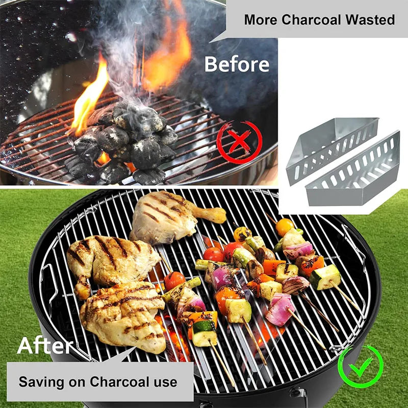 Stainless Steel Charcoal Basket – BBQ Charcoal Holder & Container Tray – Great for Indirect Grilling & Smoking on Kettle Barbecues