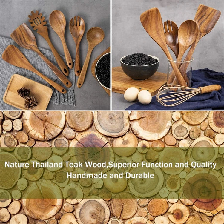 Natural Teak Wooden Kitchen Utensil Set
