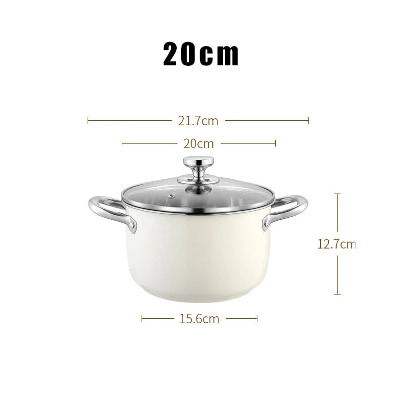 304 Stainless Steel Non-Stick Soup/Stock Pot with Glass Lid – Ideal for Heating Milk, Soups, Stews, Curries, Simmering, Sautéing & One-Pot Meals – Induction, Gas & Electric Compatible – Available in 18cm, 20cm, 22cm & 24cm (Milky White)