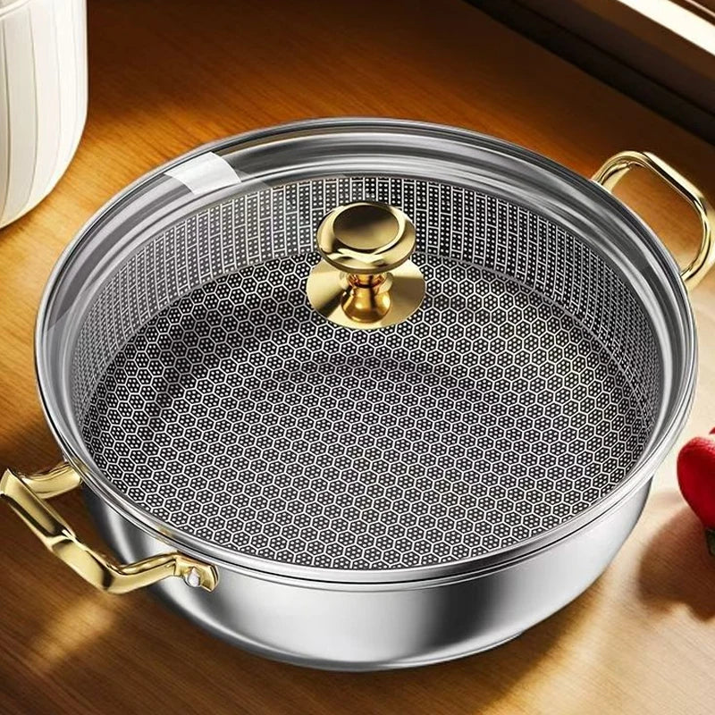 Honeycomb Stainless Steel Soup Pot with Lid – Multi-Purpose Non-Stick Pot for Frying, Stewing, Searing, Stir-Fry, Soup & Stock – Works on All Stovetops – Available in 28cm and 30cm