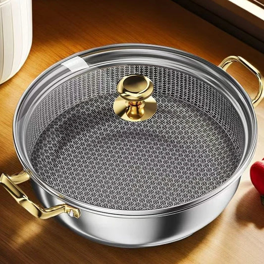 Honeycomb Stainless Steel Soup Pot with Lid – Multi-Purpose Non-Stick Pot for Frying, Stewing, Searing, Stir-Fry, Soup & Stock – Works on All Stovetops – Available in 28cm and 30cm