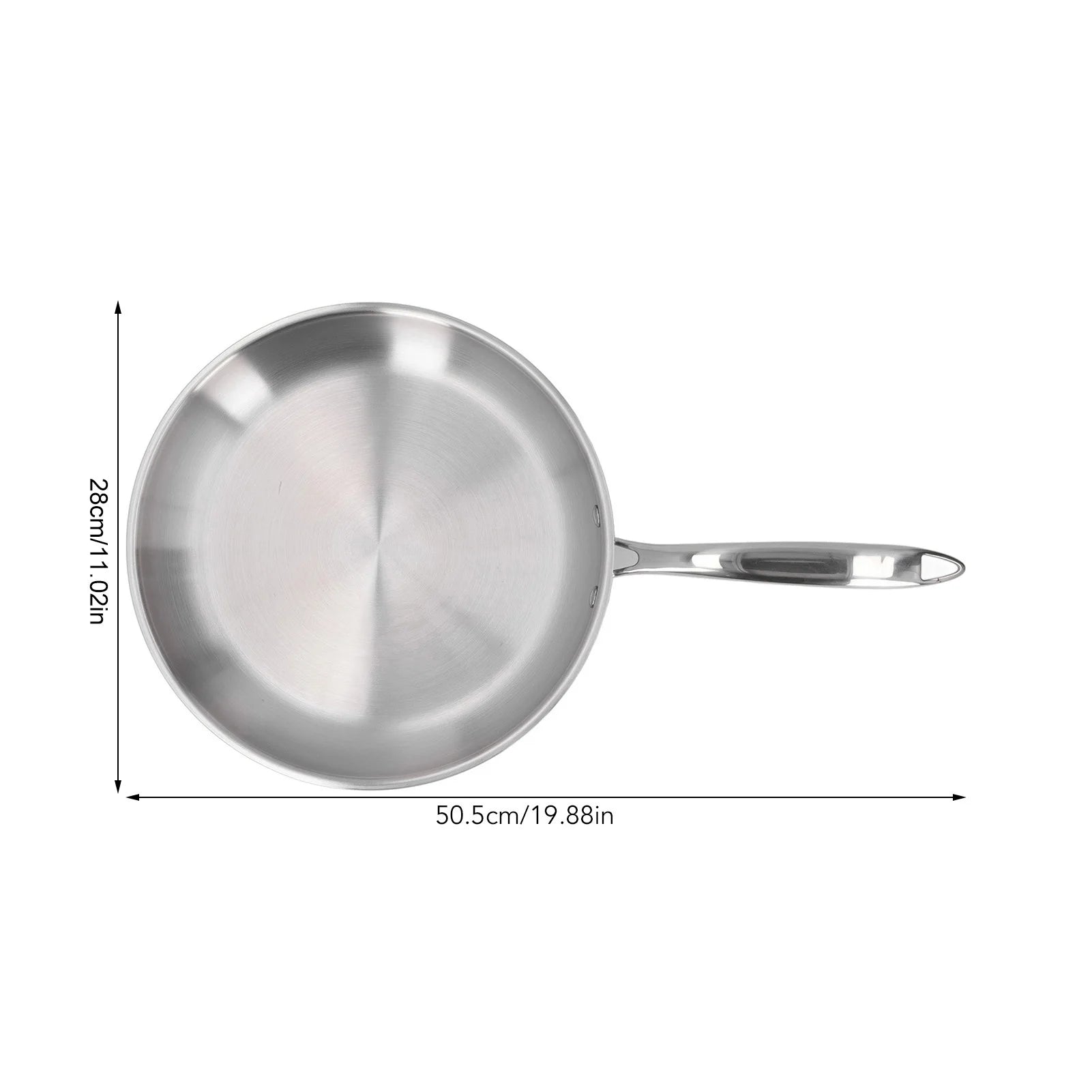 28cm Stainless Steel Frying Pan with Ergonomic Handle – 304 Stainless Steel, Uncoated, 3-Layer Base, Great for Searing, Frying, and Everyday Cooking