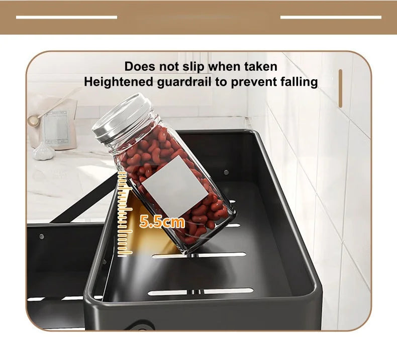3-Tier Height-Adjustable Pull-Out Kitchen Spice Rack – Countertop Storage Organiser for Spice Bottles, Oils & Jars, Foldable & Rust-Resistant, Available in Black & White