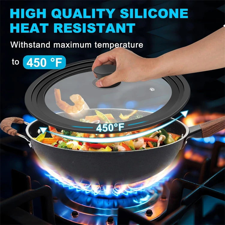 Universal Tempered Glass Pot & Pan Lid with Heat Resistant Silicone Rim – Fits Multiple Sizes of Pots, Pans & Skillets – Ideal for Simmering, Steaming & Keeping Food Warm – Available in 6 Size Ranges from 16cm to 30cm