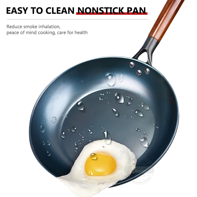 Uncoated Iron Flat-Bottom Frying Pan – Durable Skillet for Even Heat Cooking