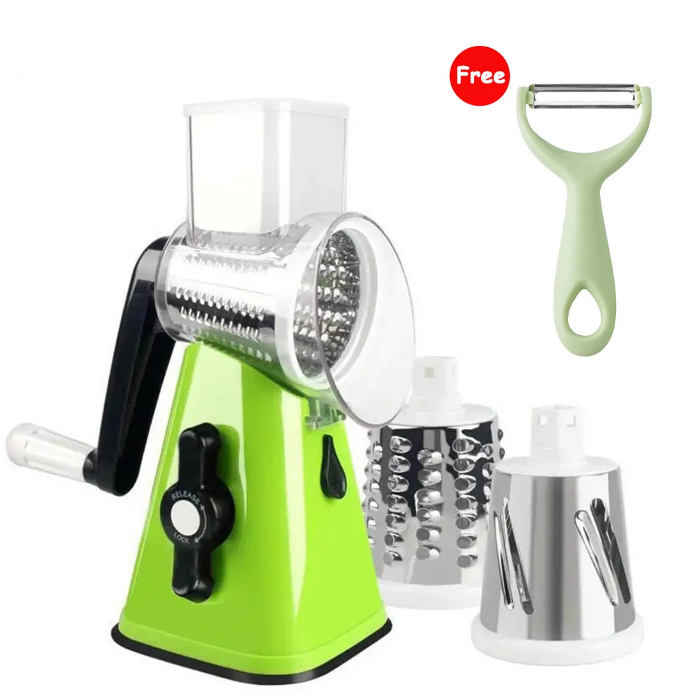 Rotary Cheese Grater with Peeler Green