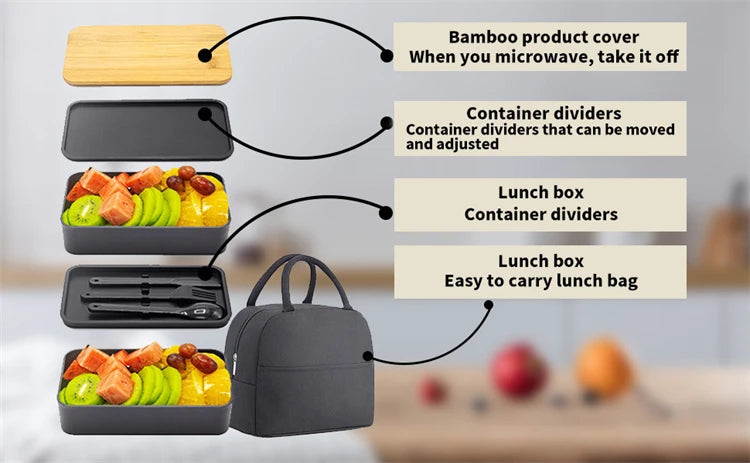 1200ml Stackable Bento Lunch Box with Utensils – Leak Resistant Meal Prep Compartment Container – Perfect for Work, School & Travel