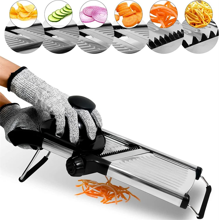 Multi-Function Stainless Steel Adjustable Mandoline Slicer – Professional Food Cutter, Chopper & Julienne Slicer for Kitchen Prep, Potatoes, Carrots, Onions & More
