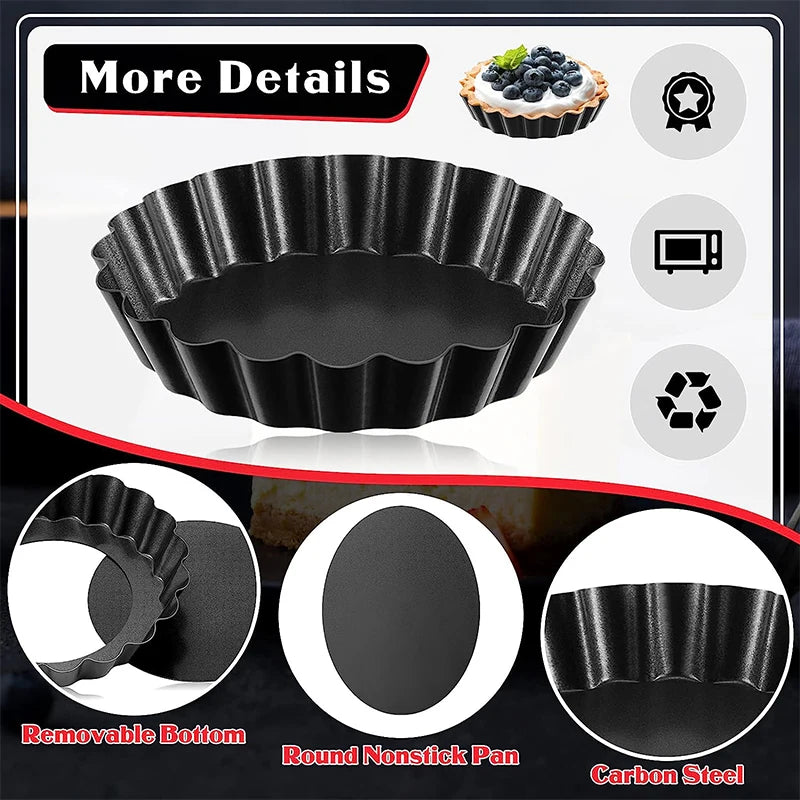 8cm Non-Stick Carbon Steel Mini Tart Pans with Removable Bottoms – Fluted Egg Tart Moulds – Great for Tarts, Quiches & Cupcakes – Available in 4 Pieces, 6 Pieces, 8 Pieces & 10 Pieces