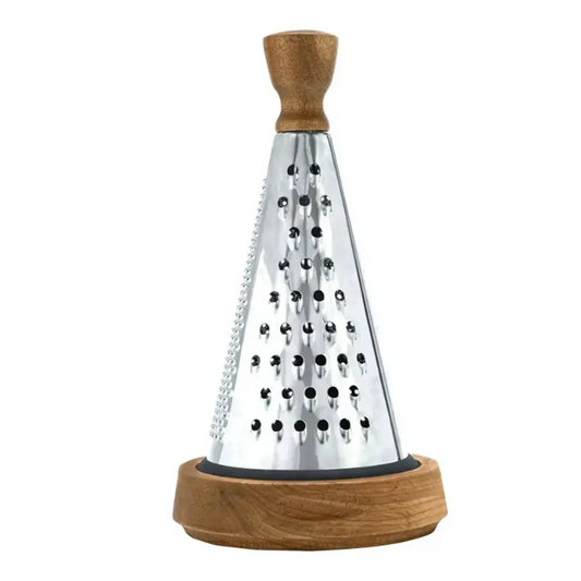 Multi-functional Stainless Steel Cone-Shaped Cheese Grater with Wood Base Container and Wooden Handle – Perfect for Parmesan Cheese, Vegetables, and Fruits in a Vintage Style Default Title