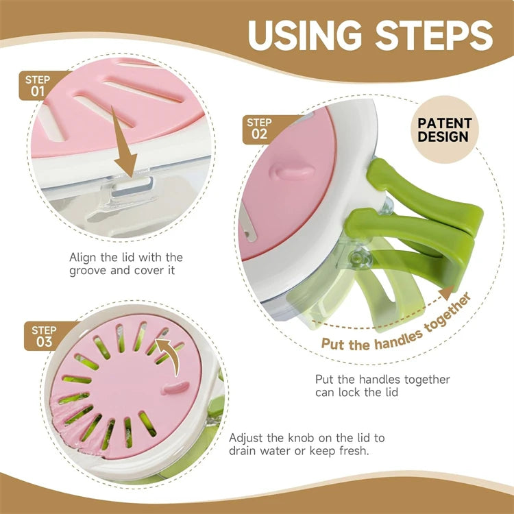 2 in 1 Fruit Washing Bowl with Strainer – Multi-Function Vegetable Colander & Drain Basket – Ideal for Washing Fruit, Vegetables & Salad – Available in Khaki, Pink & Blue Colours
